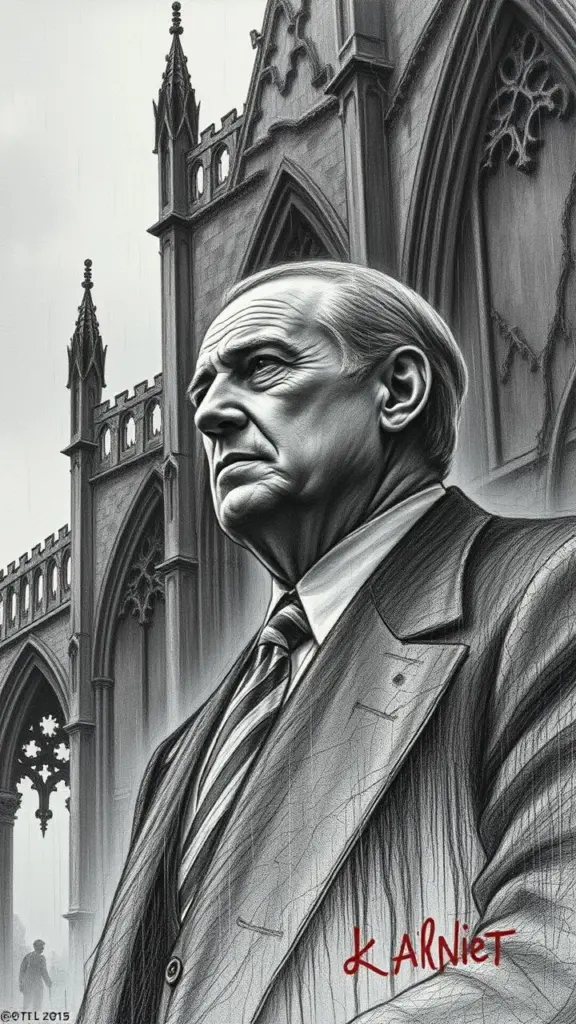 Mechanical pencil sketch of a president in a misty, gothic horror setting.