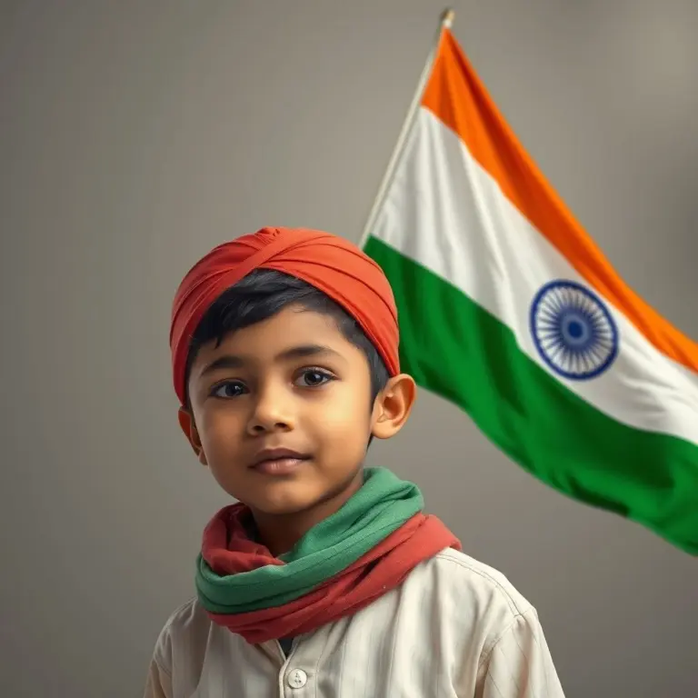 Indian boy holding Indian flag