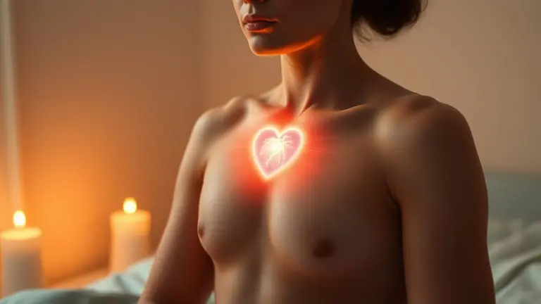 Person focusing on heart with luminous energy aura.