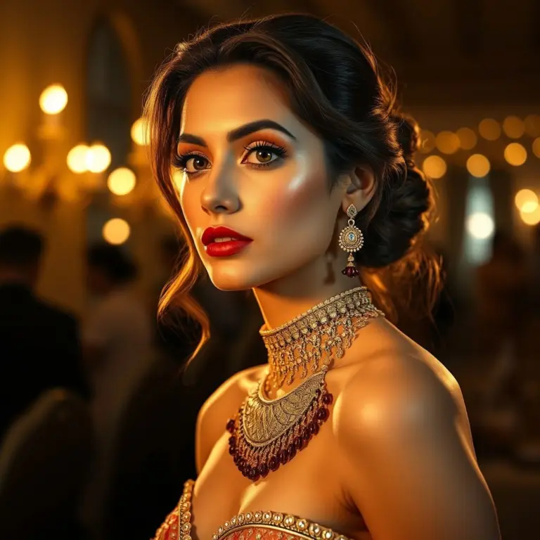 Model wearing Kundan gold necklace