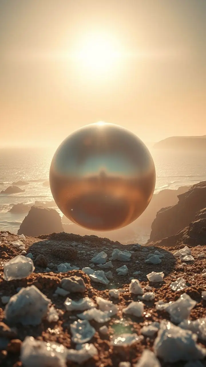 Oversized pearl in conversion process on a coast with heat waves and ice.