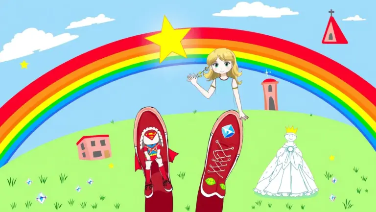 Princess superhero with rainbow t-shirt and diamond ring.