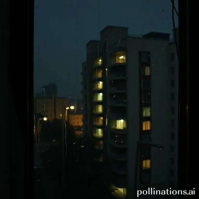 View through a window on a rainy night