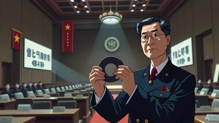 Chinese official holding rare earth magnets with sharp shadows.