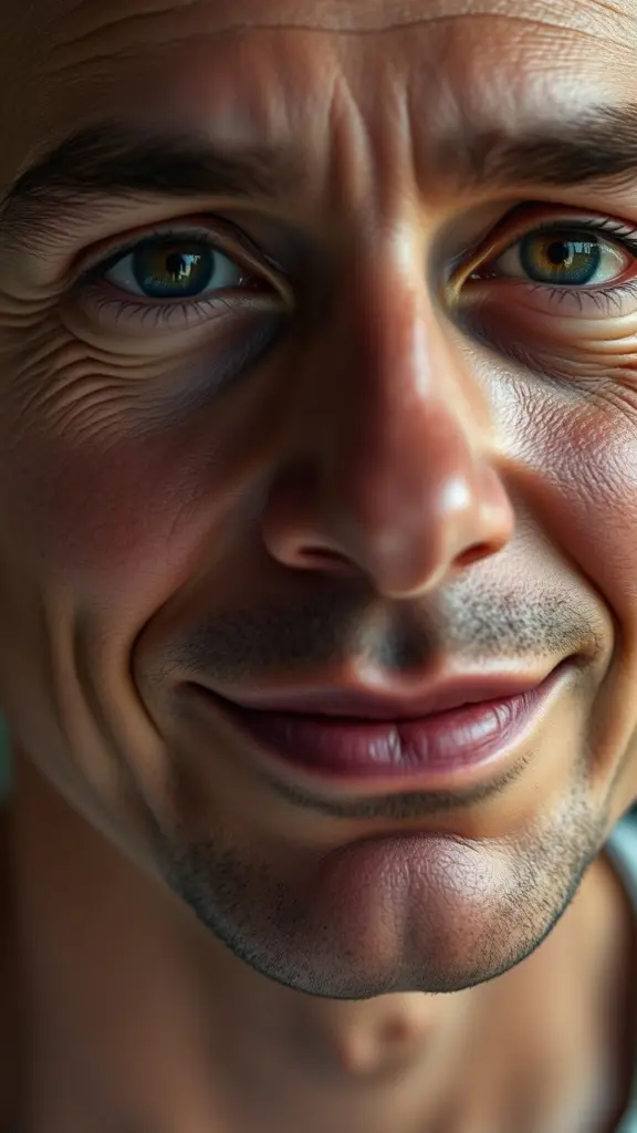 Close-up portrait of a person with a lifelike, expressive face and natural skin texture.