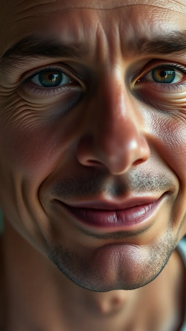 Close-up portrait of a person with a lifelike, expressive face and natural skin texture.