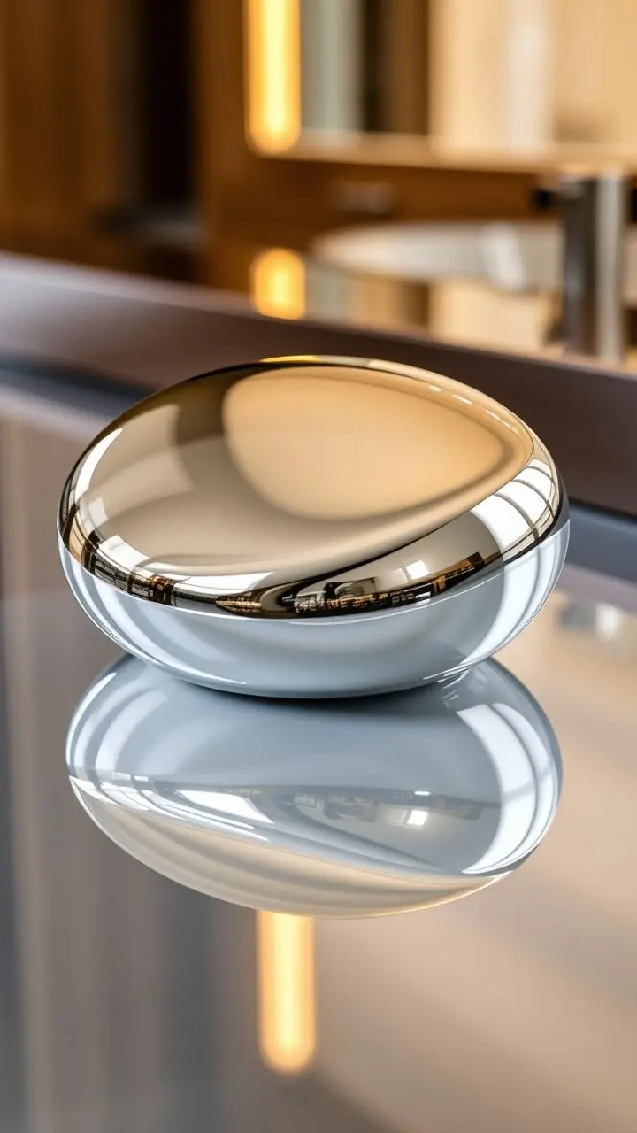 Highly polished, reflective object with a glossy finish.