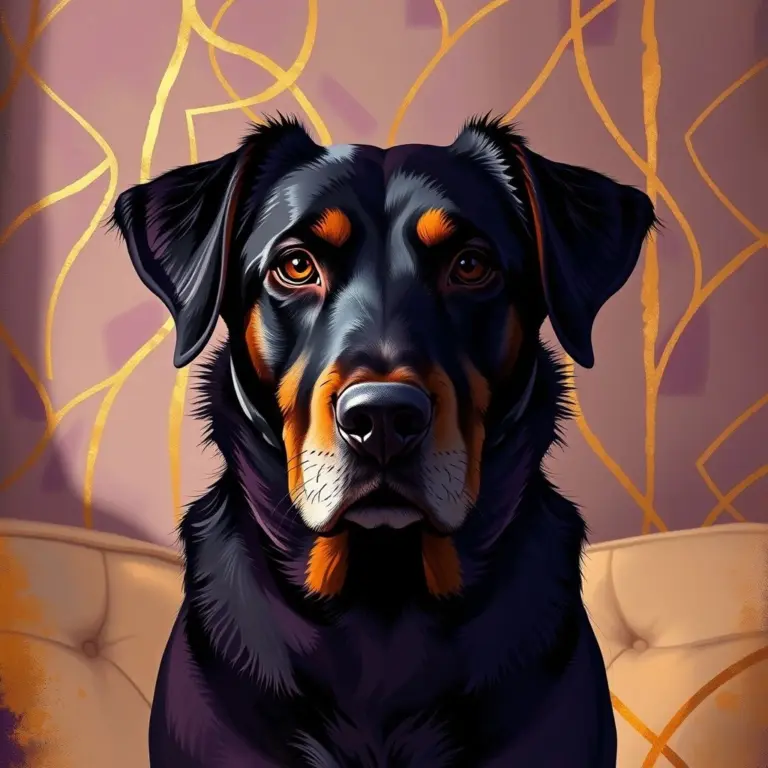 A regal dog with a calm, stoic expression in a stylish home.