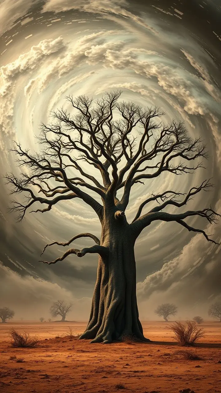 Baobab tree in a hurricane's eyewall replacement.