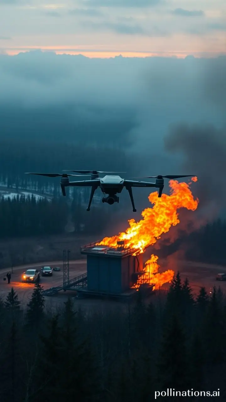 Burning oil depot at night