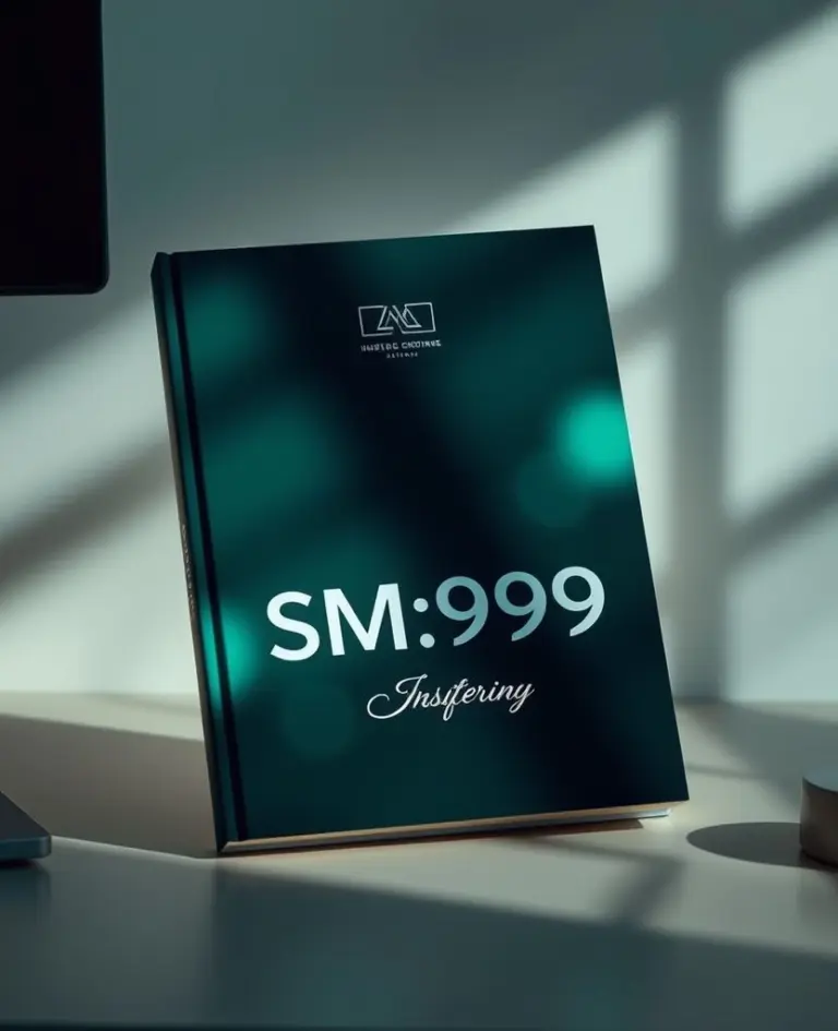 Book cover titled SM:999, dark green background, modern design.