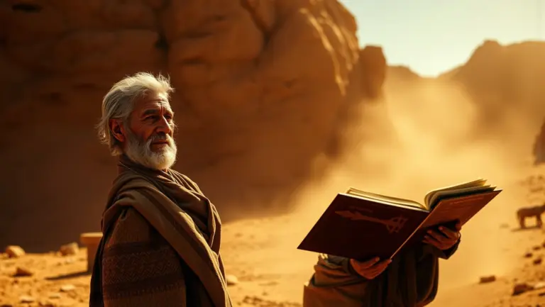 Elderly man in Saharan desert telling stories.