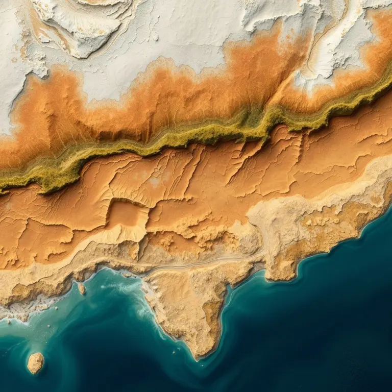 Abstract satellite texture with varied terrains and coastline.