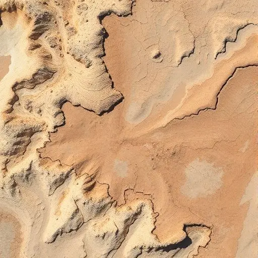 Abstract top-down landscape texture with erosion patterns.