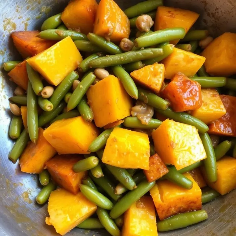 Stir-fried pumpkin and green beans.