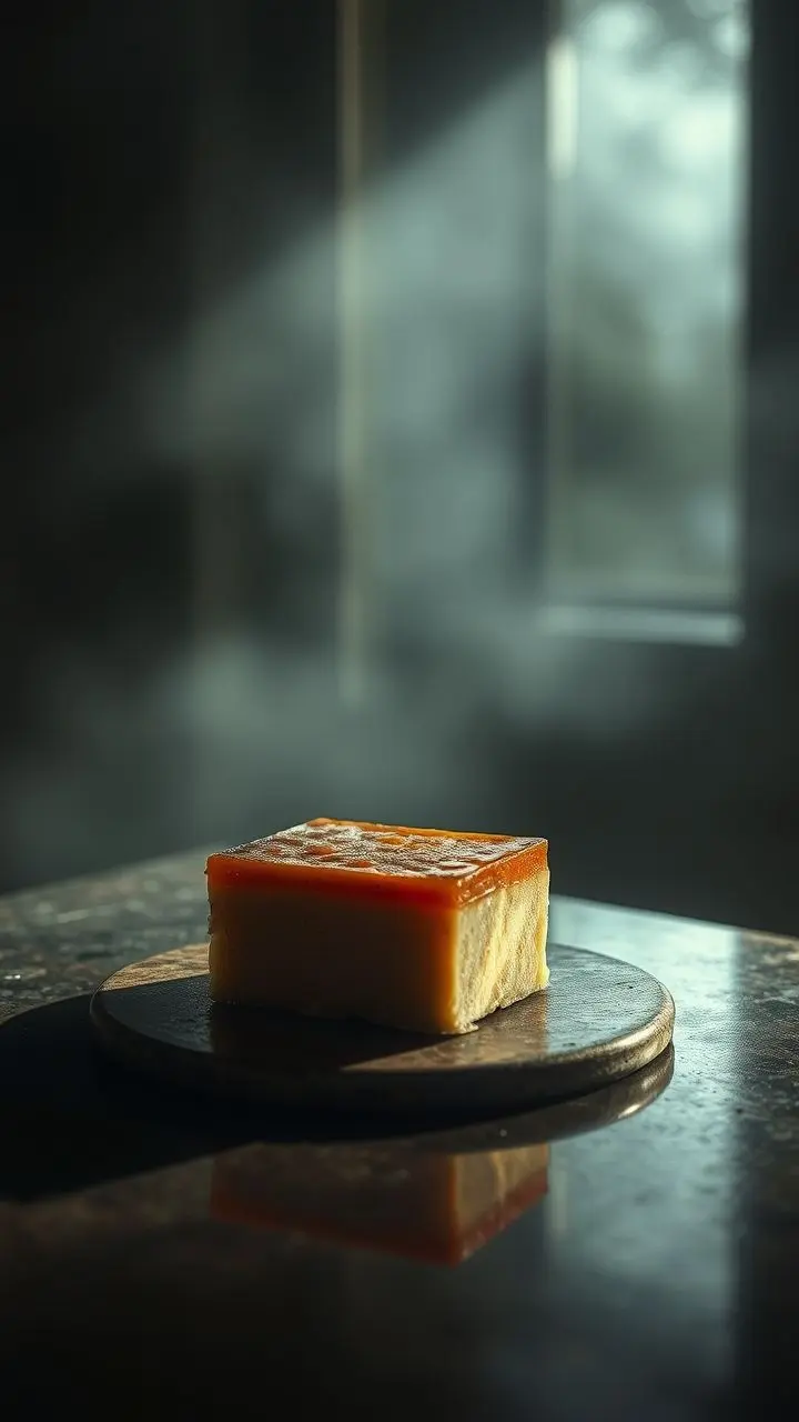 Seared foie gras in foggy, soft light.