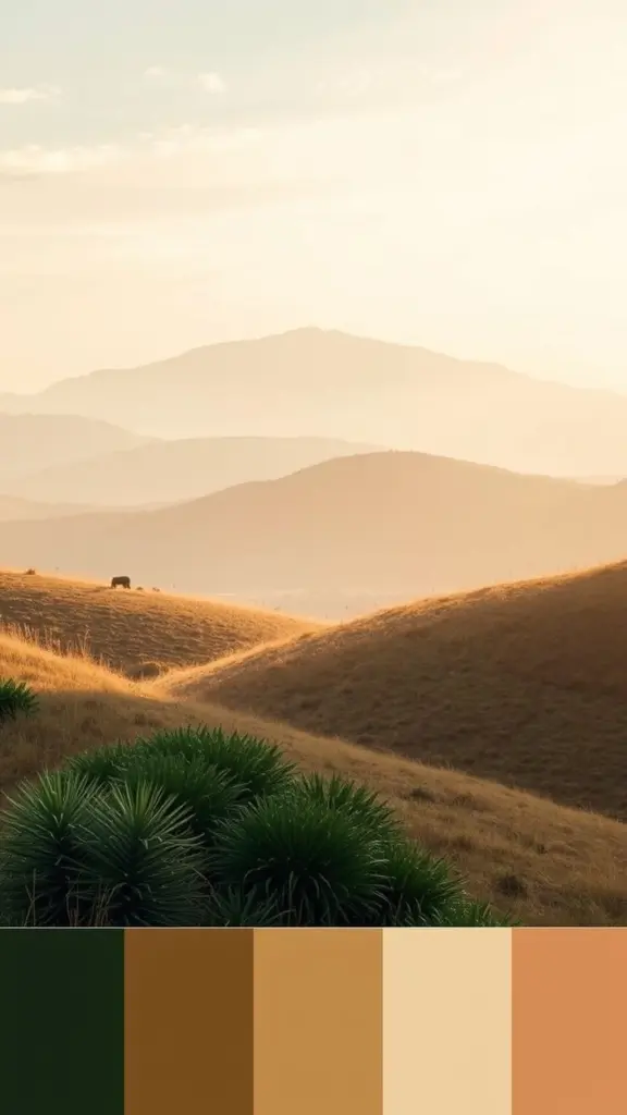 Peaceful landscape with earthy colors and natural light.