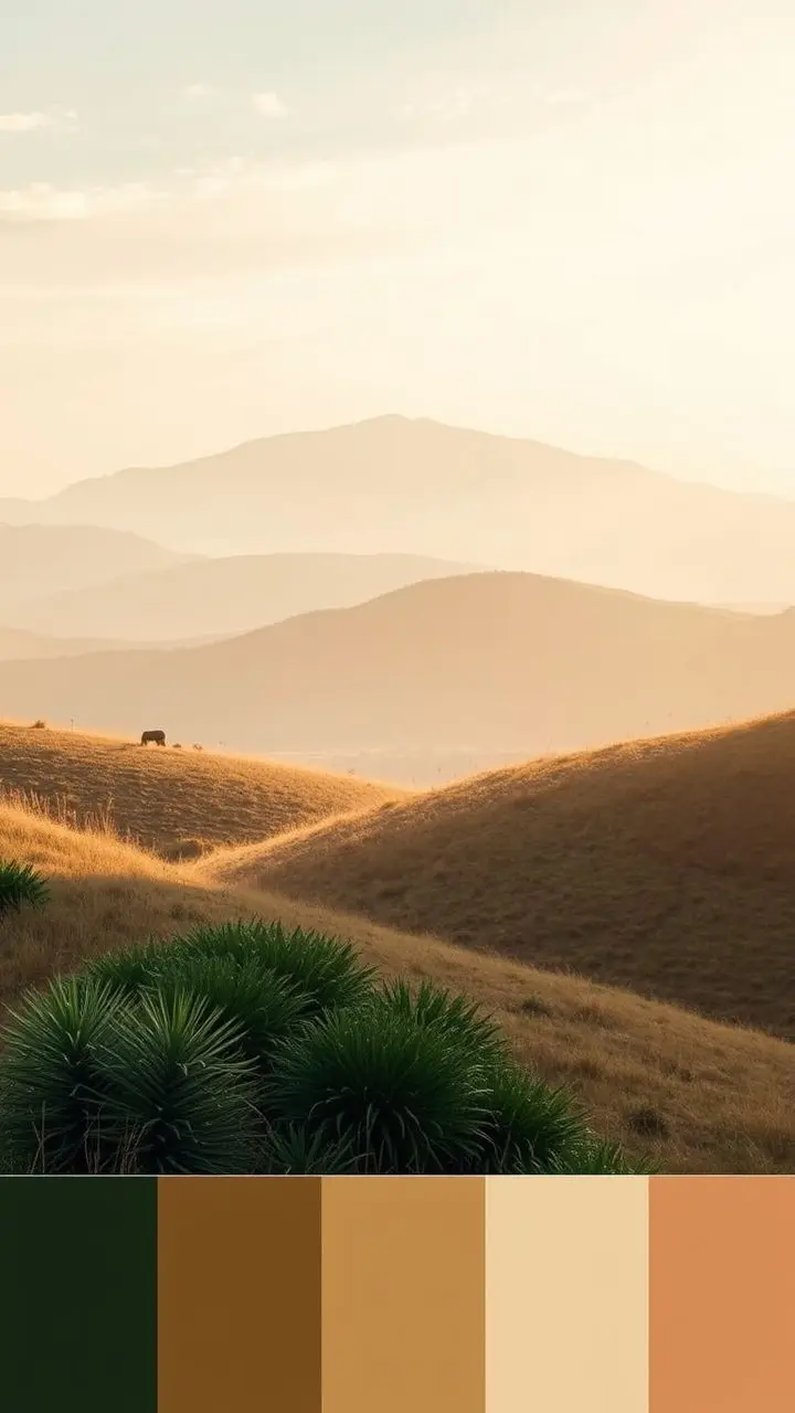 Peaceful landscape with earthy colors and natural light.