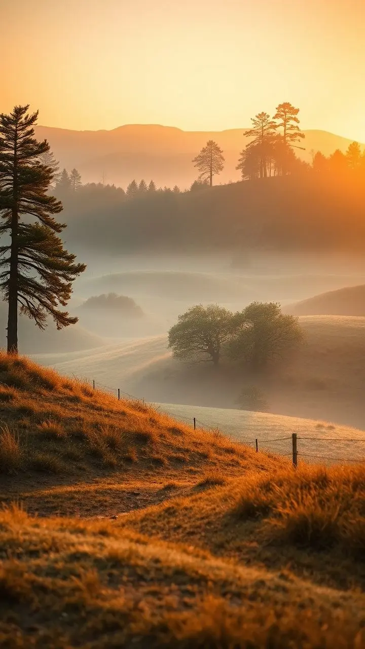 Peaceful landscape with warm earth tones and soft lighting.