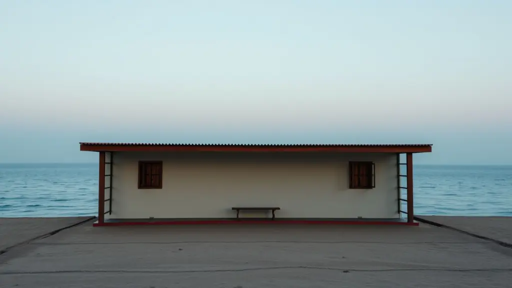 A hyper-realistic, empty, and serene scene.