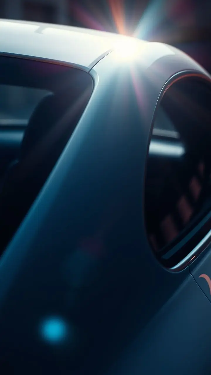 Luxurious car with soft lighting and lens flare.