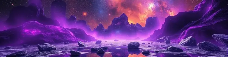 Shattered cosmic void with purple, gold, and silver.
