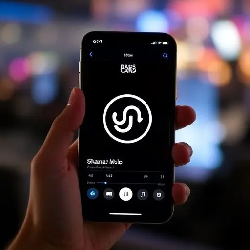 Shazam app interface showing music recognition.