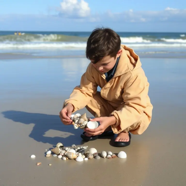 Person collecting shells on a beach.