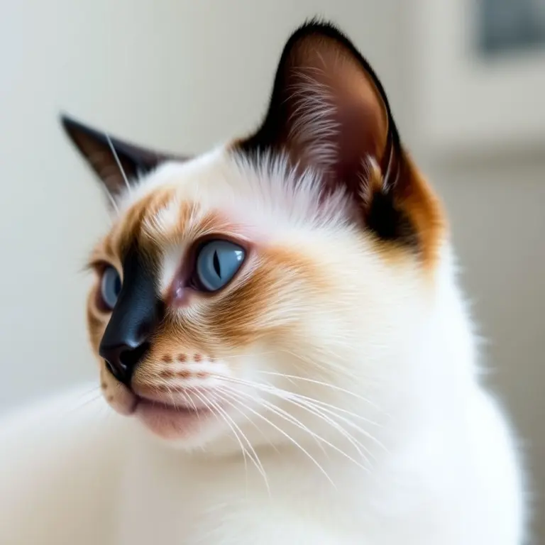 White Siamese cat with blue eyes.
