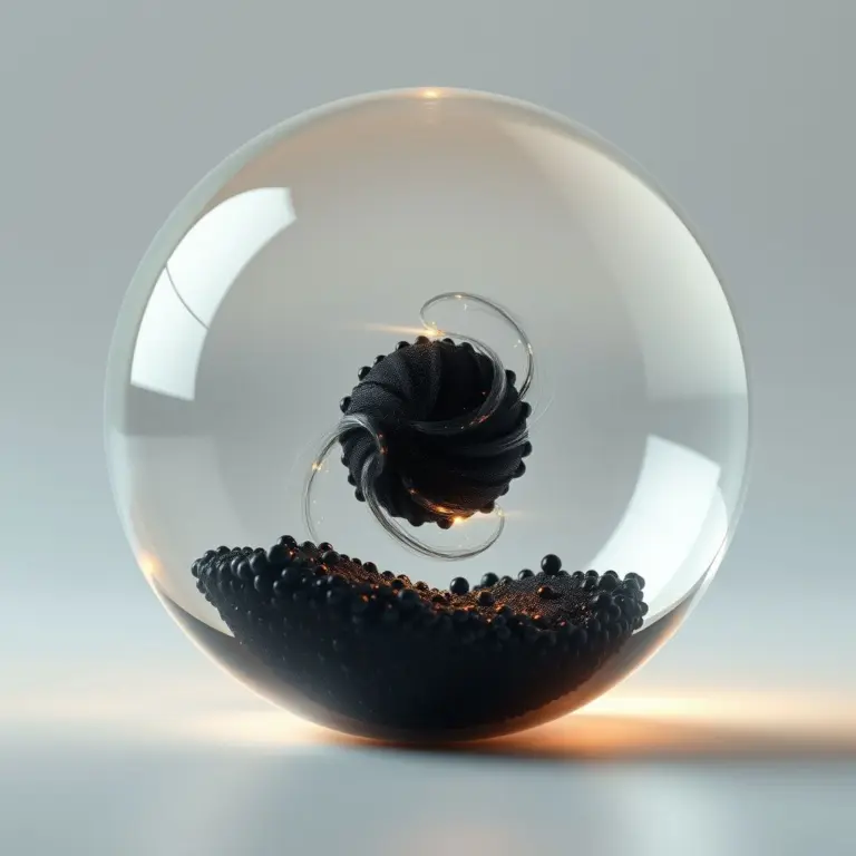Close-up of a black singularity in a glowing orb.