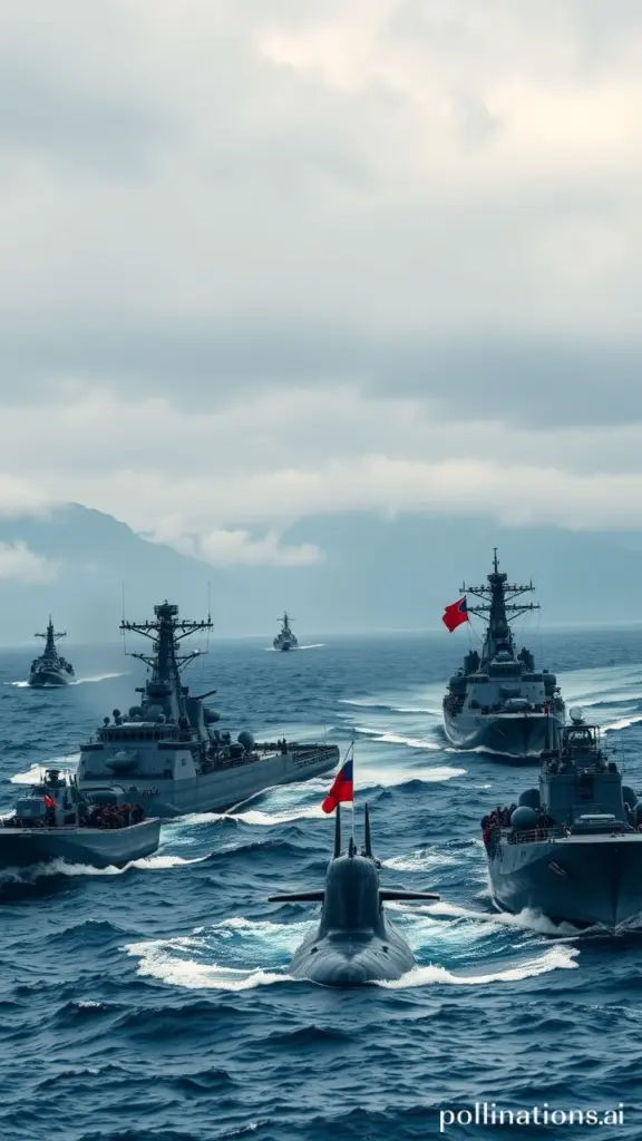 Warships and submarines from China and Russia during joint naval exercises in the Sea of Japan.