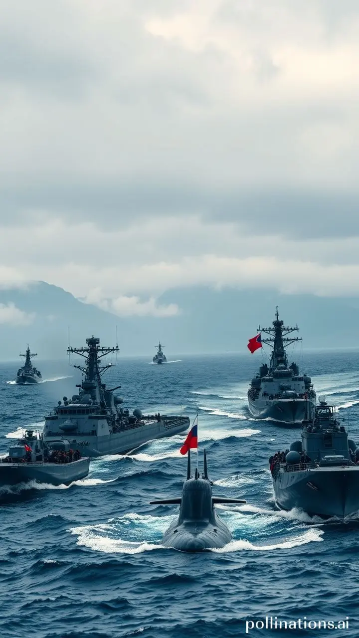 Warships and submarines from China and Russia during joint naval exercises in the Sea of Japan.