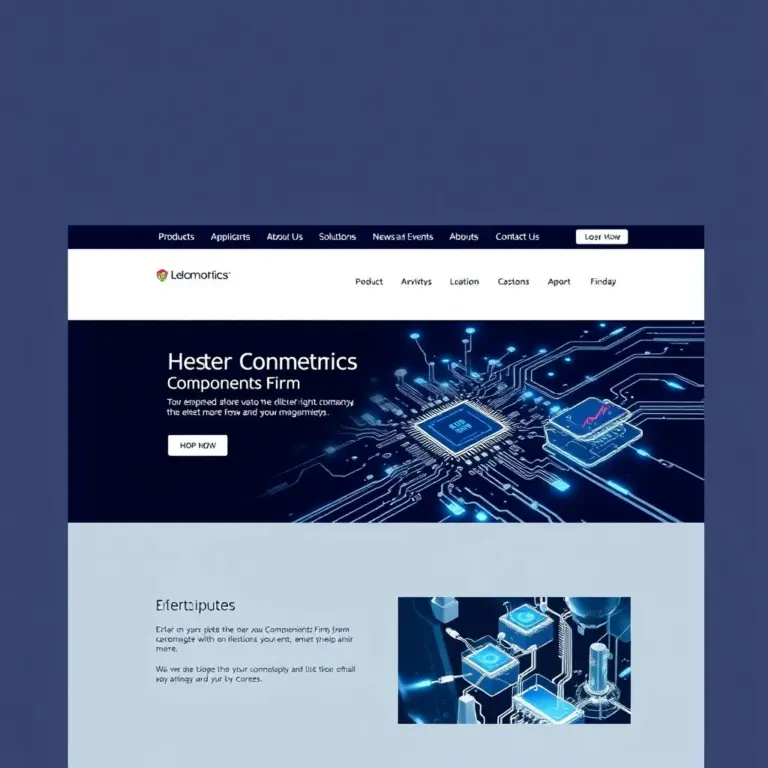 Modern electronics company website homepage with clean navigation and futuristic hero section.