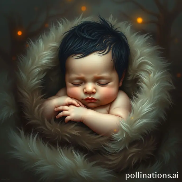 Newborn baby sleeping in fur.