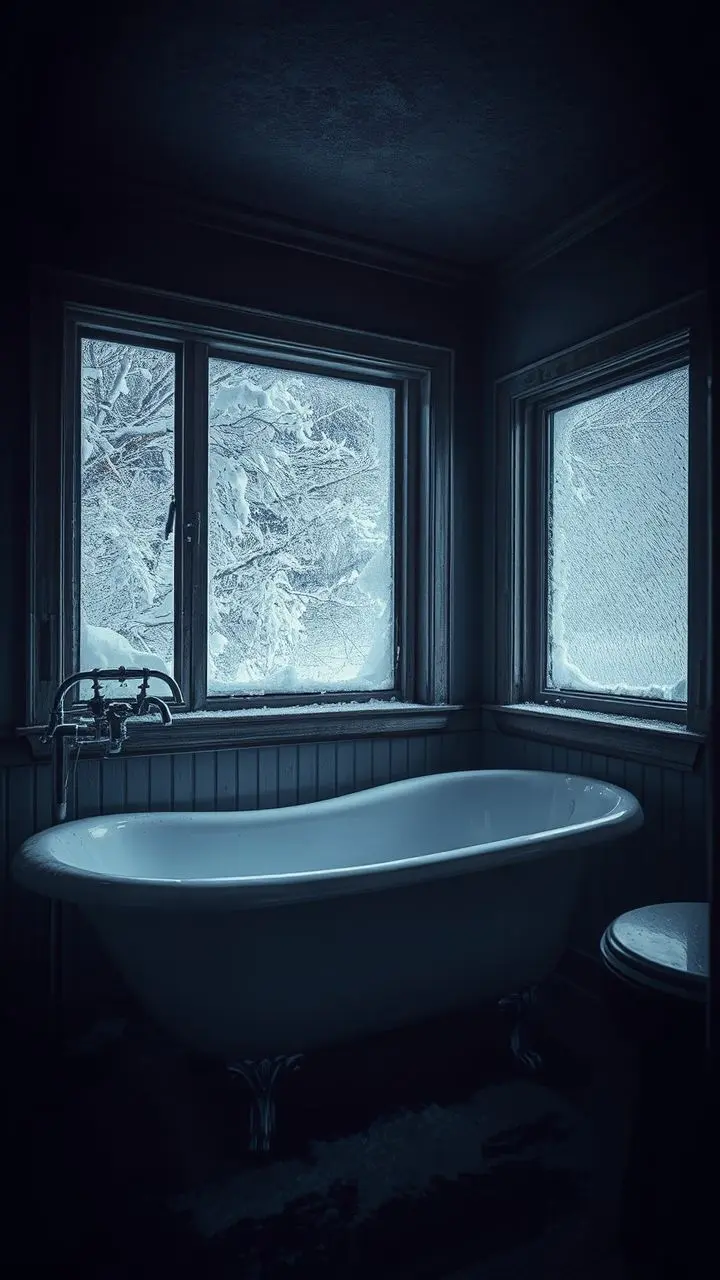 Infrared photograph of a clawfoot bathtub during a blizzard, showcasing isolation and texture.
