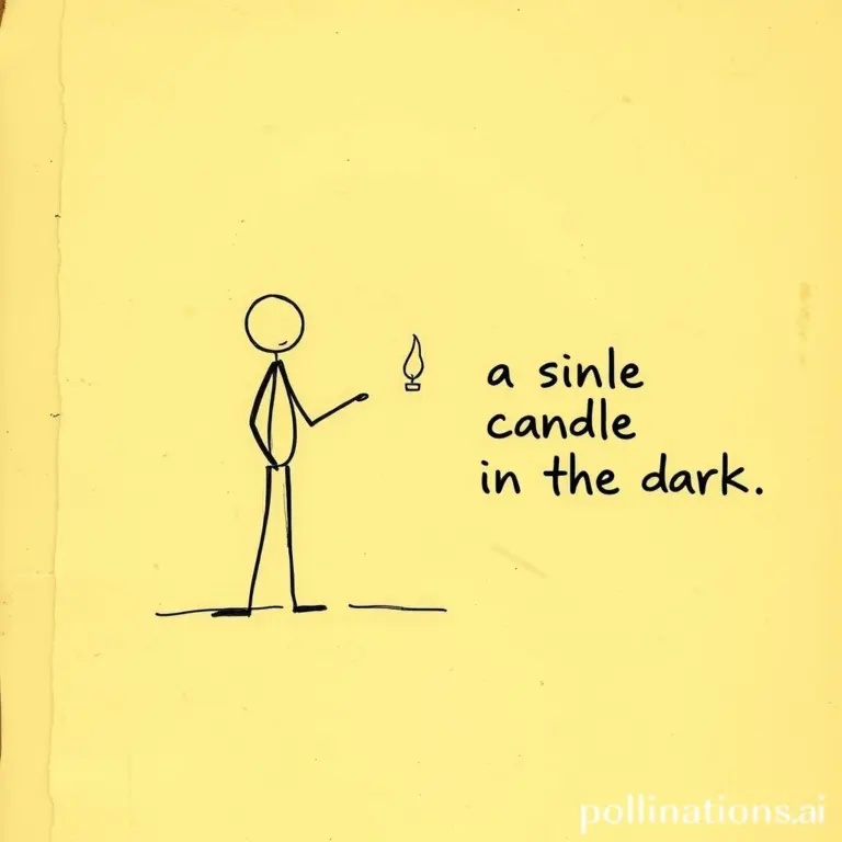 Minimalist ink drawing of a stick figure and a candle on vintage paper.