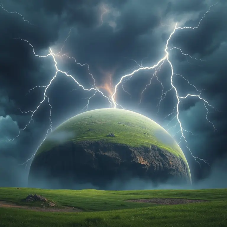 Planet with thunderstorm.