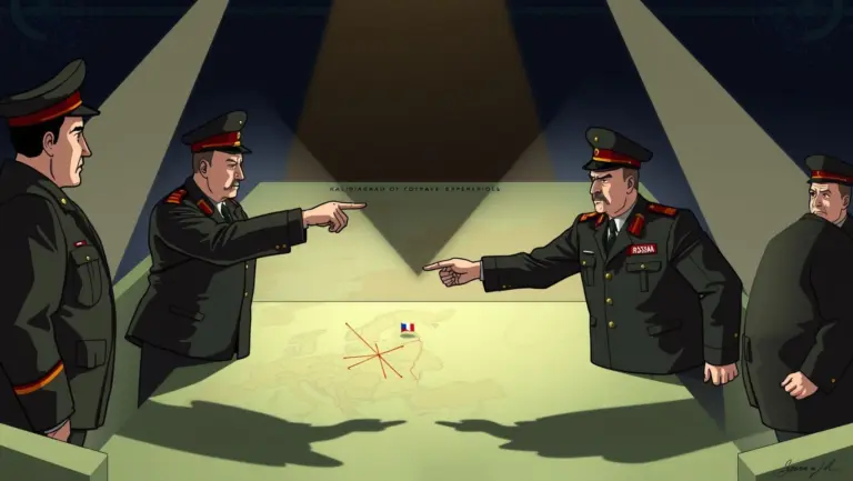 Generals pointing at a map of Kaliningrad.