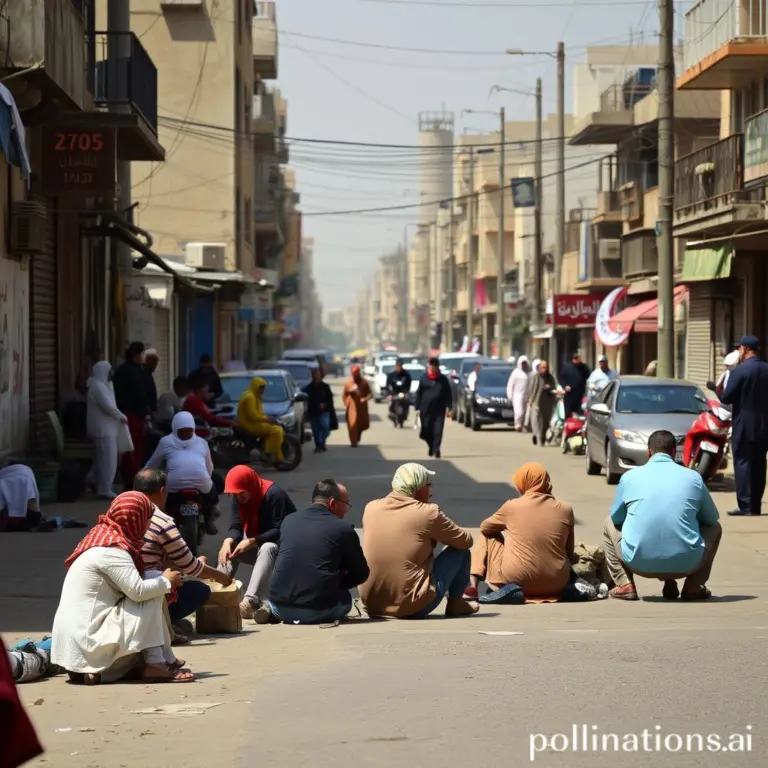 People sitting on a street in Iraq.