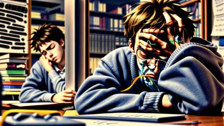 Student with a stressed face.