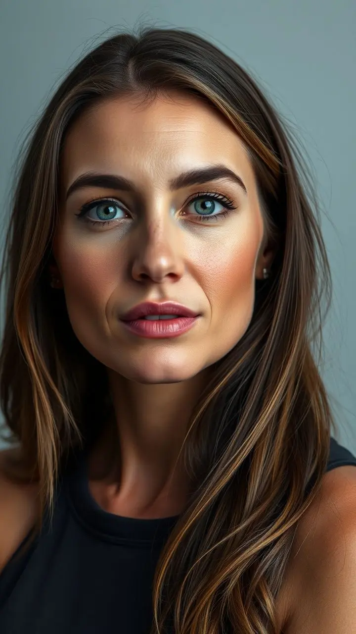 Close-up portrait with professional studio lighting highlighting facial details.