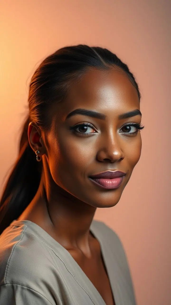 Softly lit studio portrait emphasizing facial features.