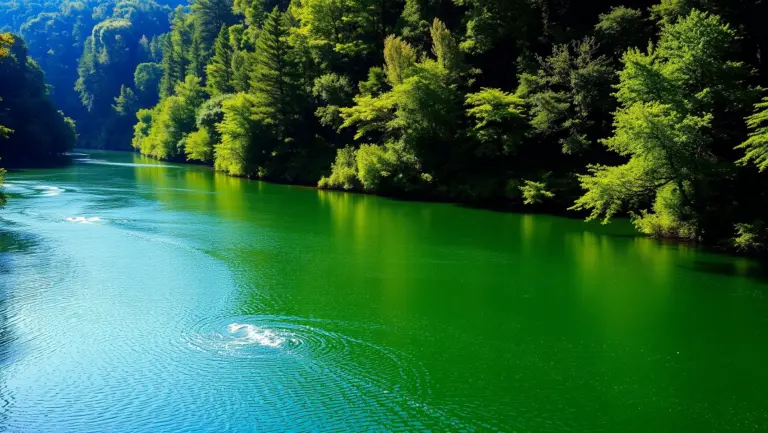River winding through a sunlit forest.
