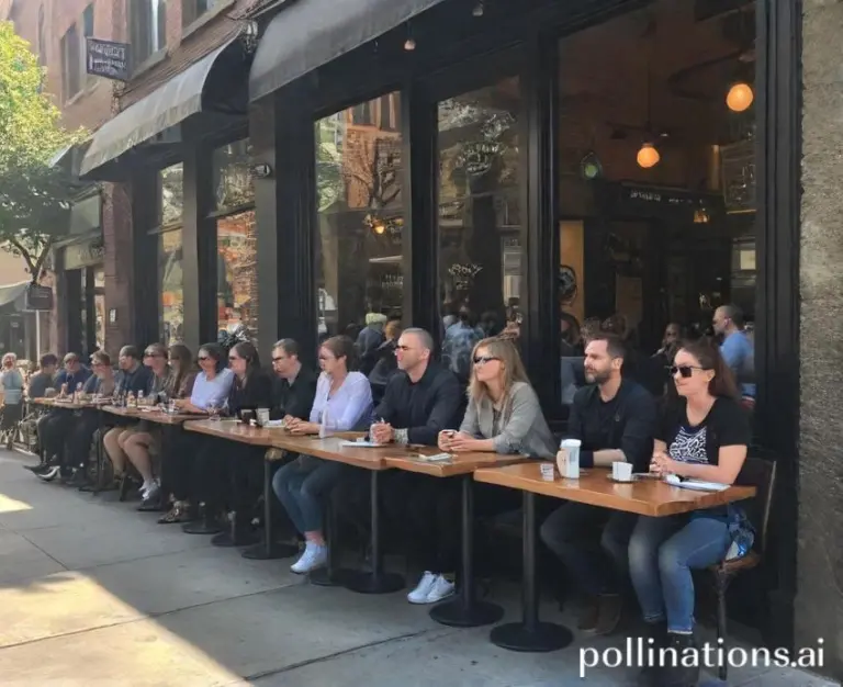 People waiting outside a restaurant on a Sunday morning.