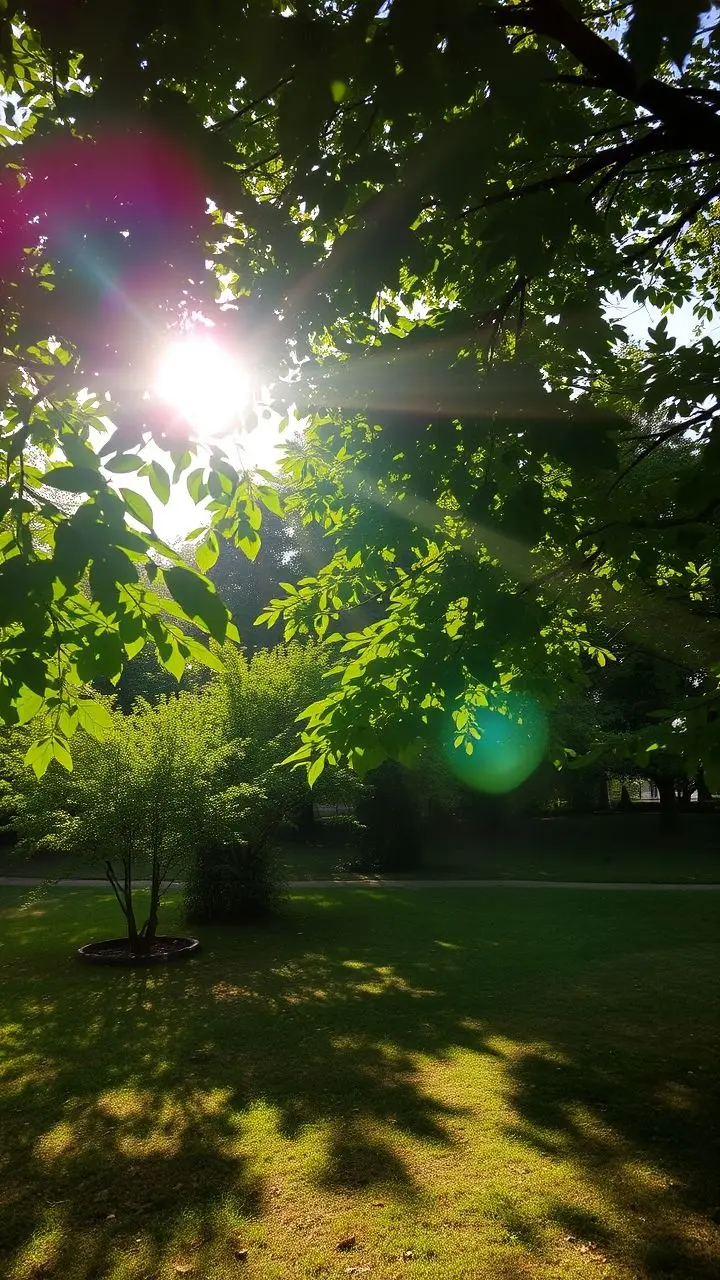 Sunlight filtering through forest leaves.