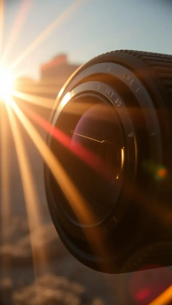 Hyper-realistic scene with prominent lens flare.
