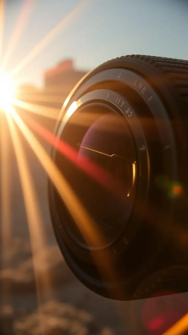 Hyper-realistic scene with prominent lens flare.