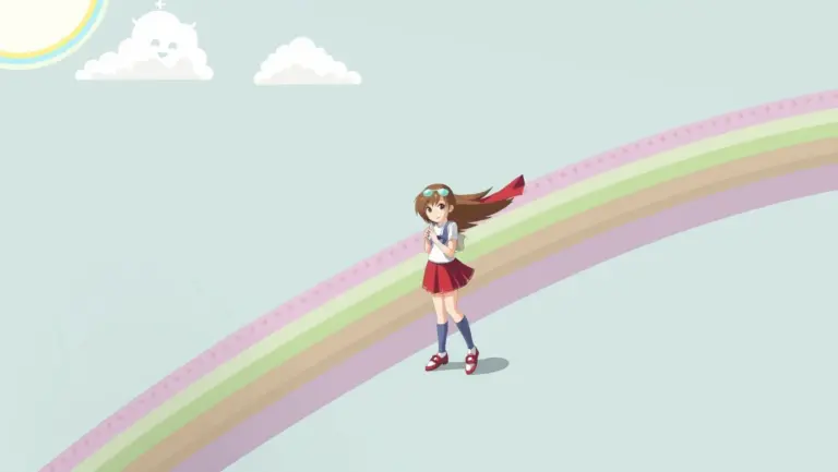 Superhero princess in school with rainbow and diamonds.