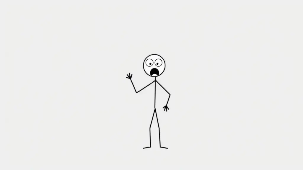 Minimalist stick figure with a surprised expression.