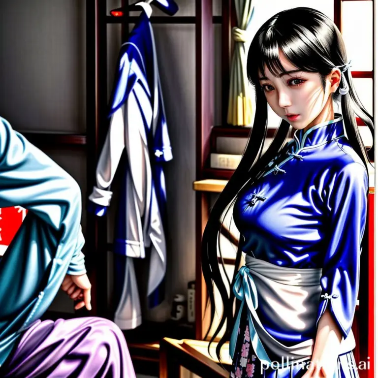 Surreal geisha in a bath with lotion.